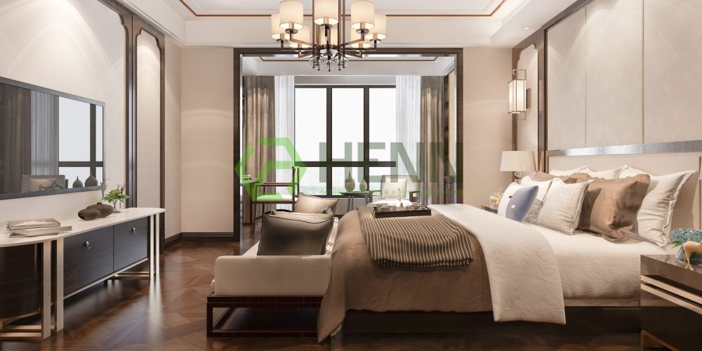 3d rendering beautiful comtemporary luxury bedroom suite in hotel with tv