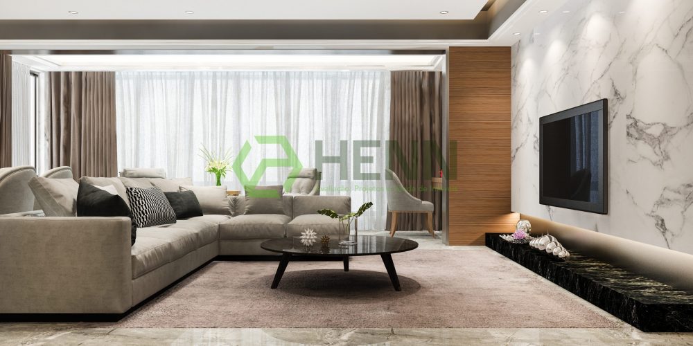 3d rendering modern dining room and living room with luxury decor